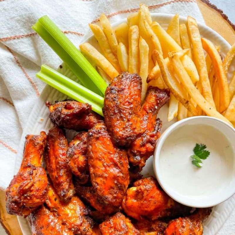 Fries and spicy wings
