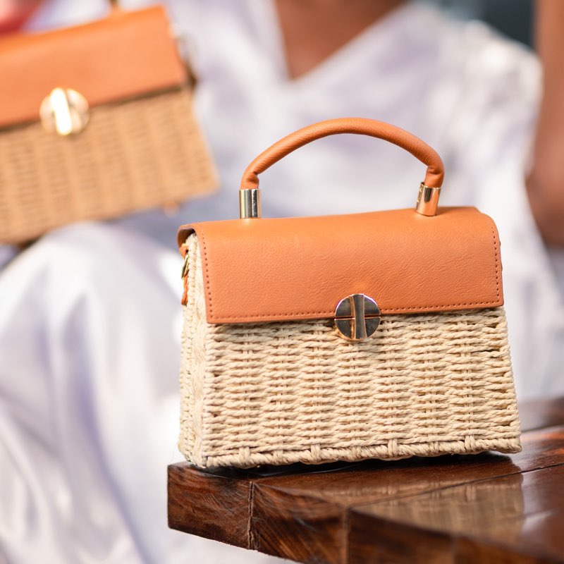Asida Woven Top Handle Bag- Cream - View 2