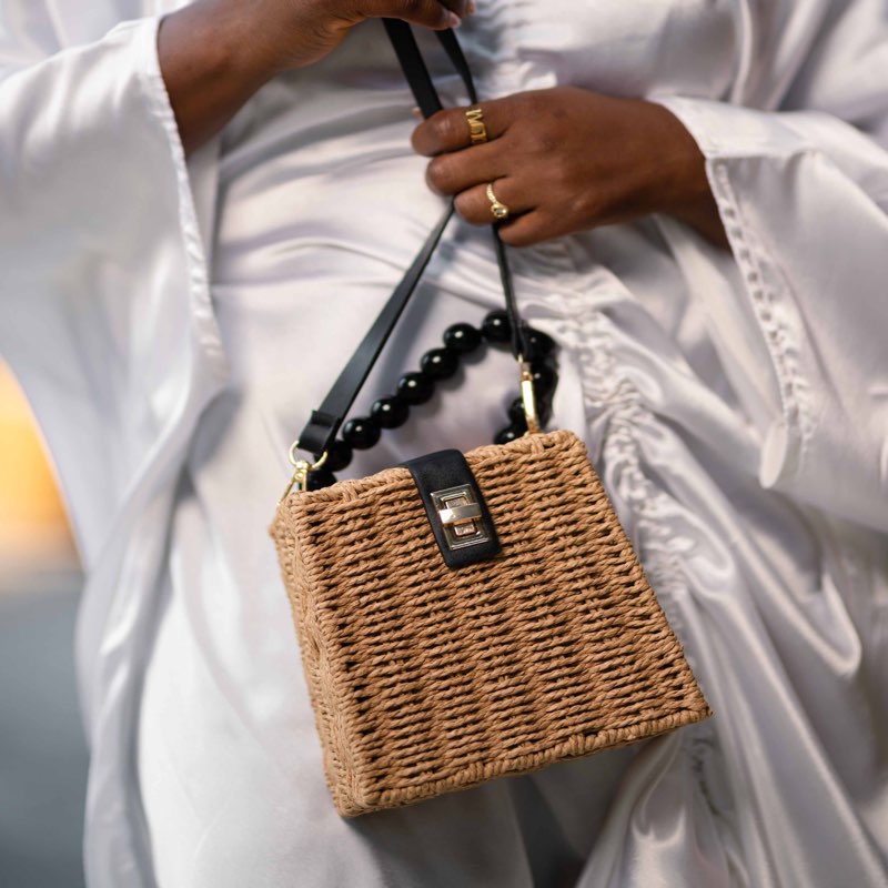 Fobiwaa Handwoven Raffia Bag—Khaki - View 2
