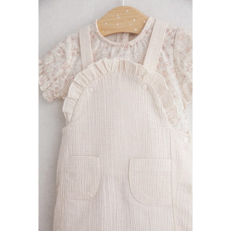 Flowery Jumpsuit Dress  - Floral Patterned Blouse and Ruffled Strap Dress (6-36 Months) - View 2