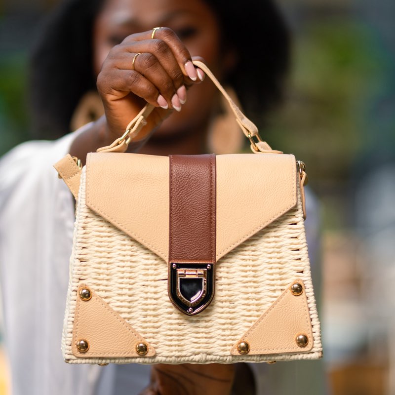 Ada Woven flap Box Bag—Cream