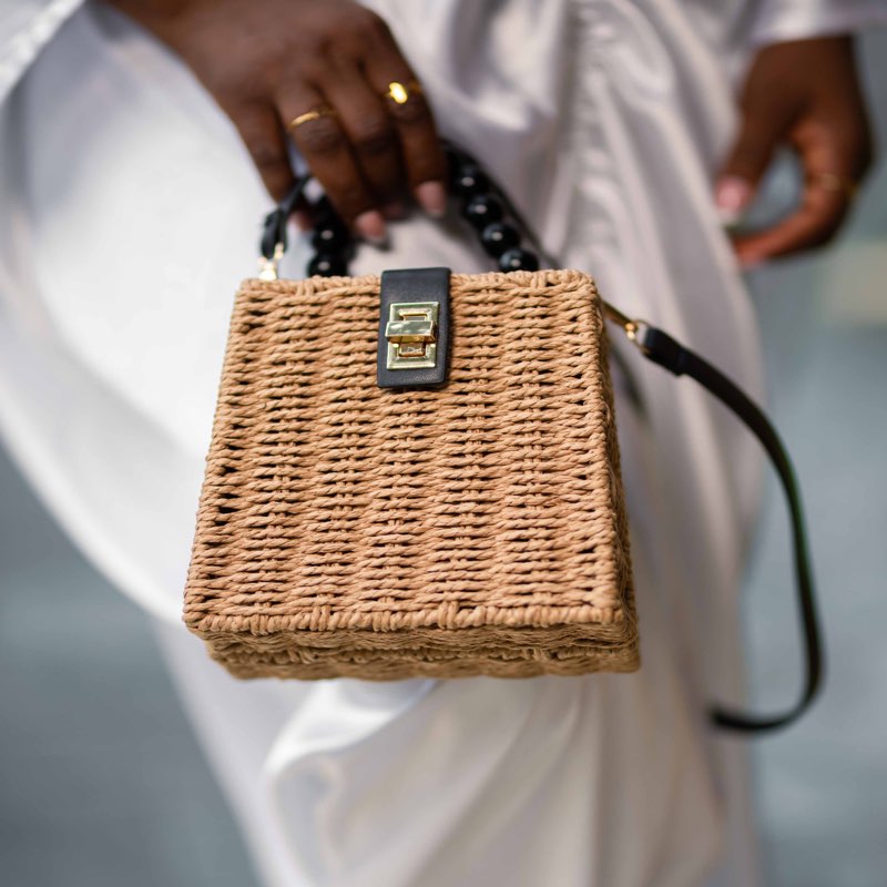 Fobiwaa Handwoven Raffia Bag—Khaki