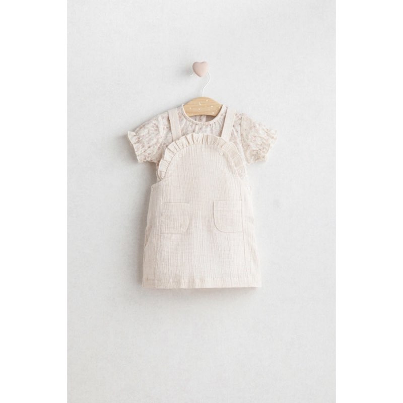 Flowery Jumpsuit Dress  - Floral Patterned Blouse and Ruffled Strap Dress (6-36 Months)