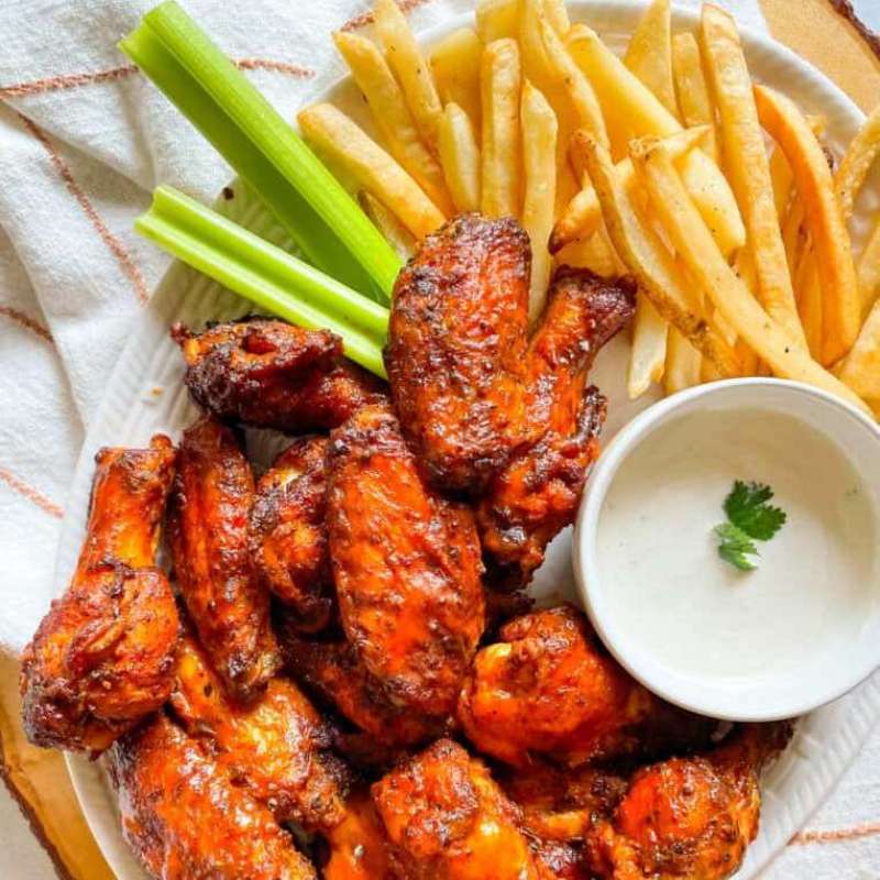 Fries and spicy wings