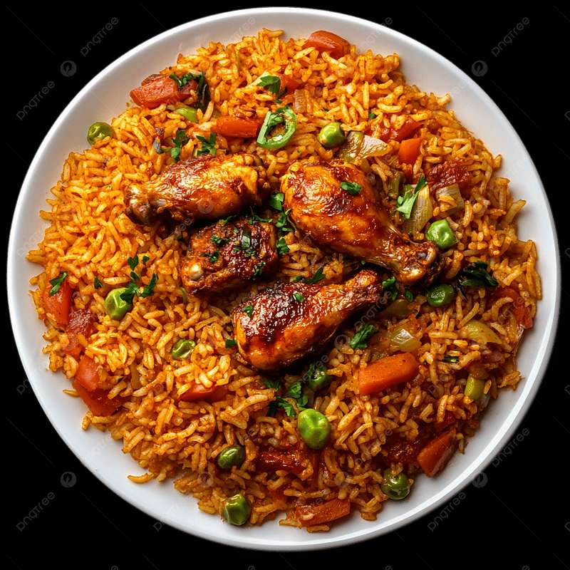 Jollof rice and spicy chicken